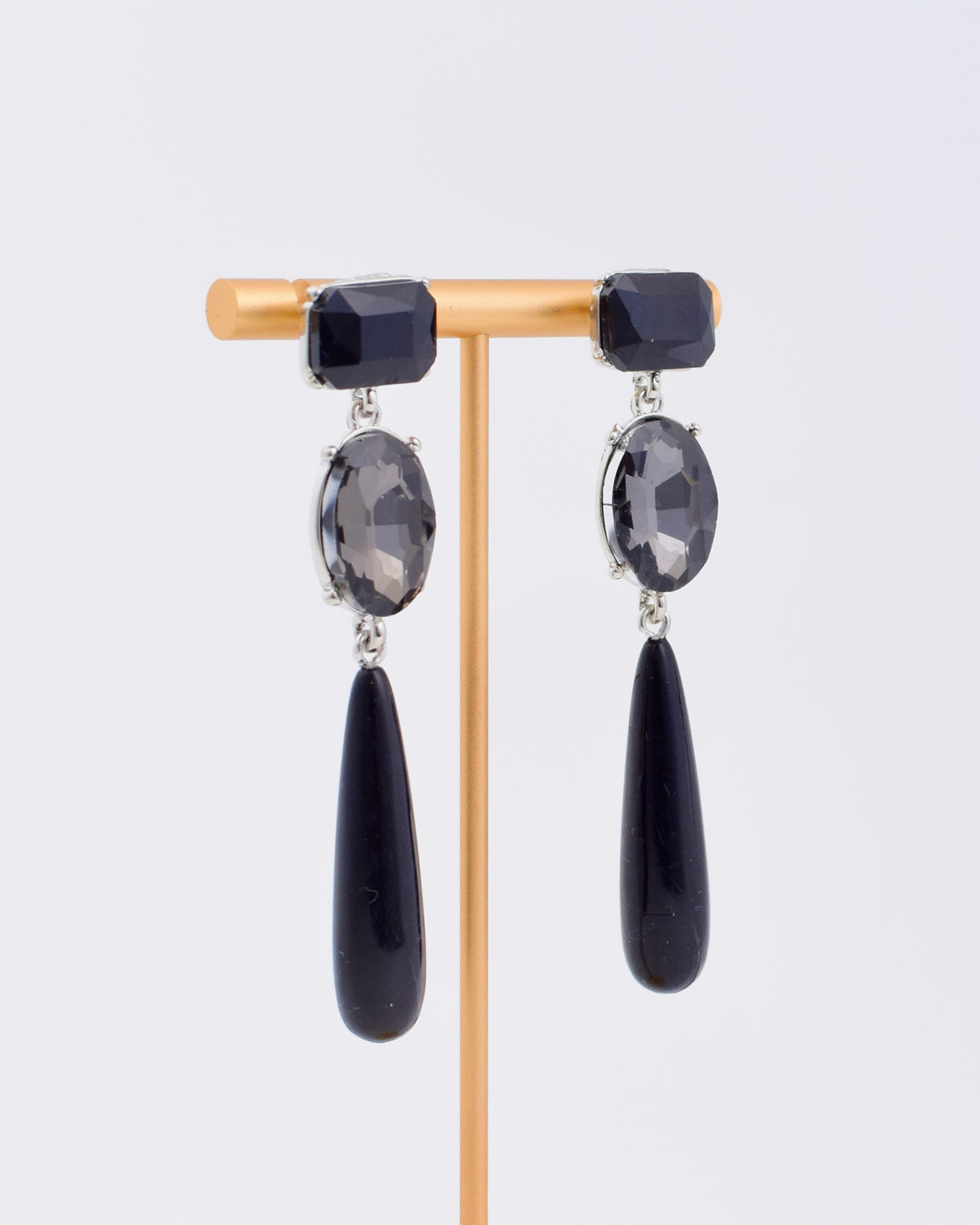 Black Crystal Linear Earrings