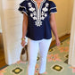 Addison Flutter Sleeve Top - Navy