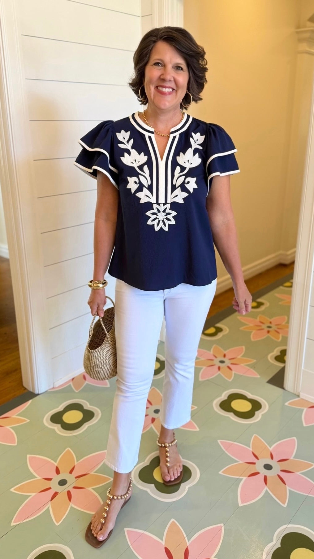 Addison Flutter Sleeve Top - Navy