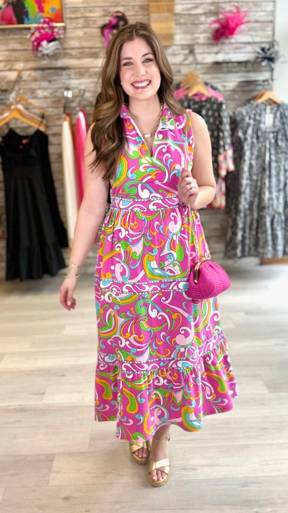 Tabi Midi Dress - Pink Multi