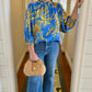 Floral Ruffle Neck Blouse - Blue