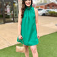 Ruffle Neck Shift Dress - Green