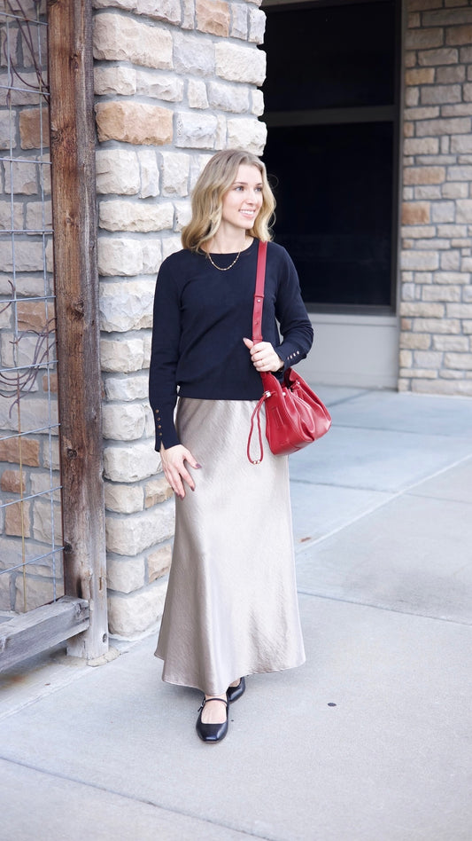 Sierra Satin Long Skirt - Gold