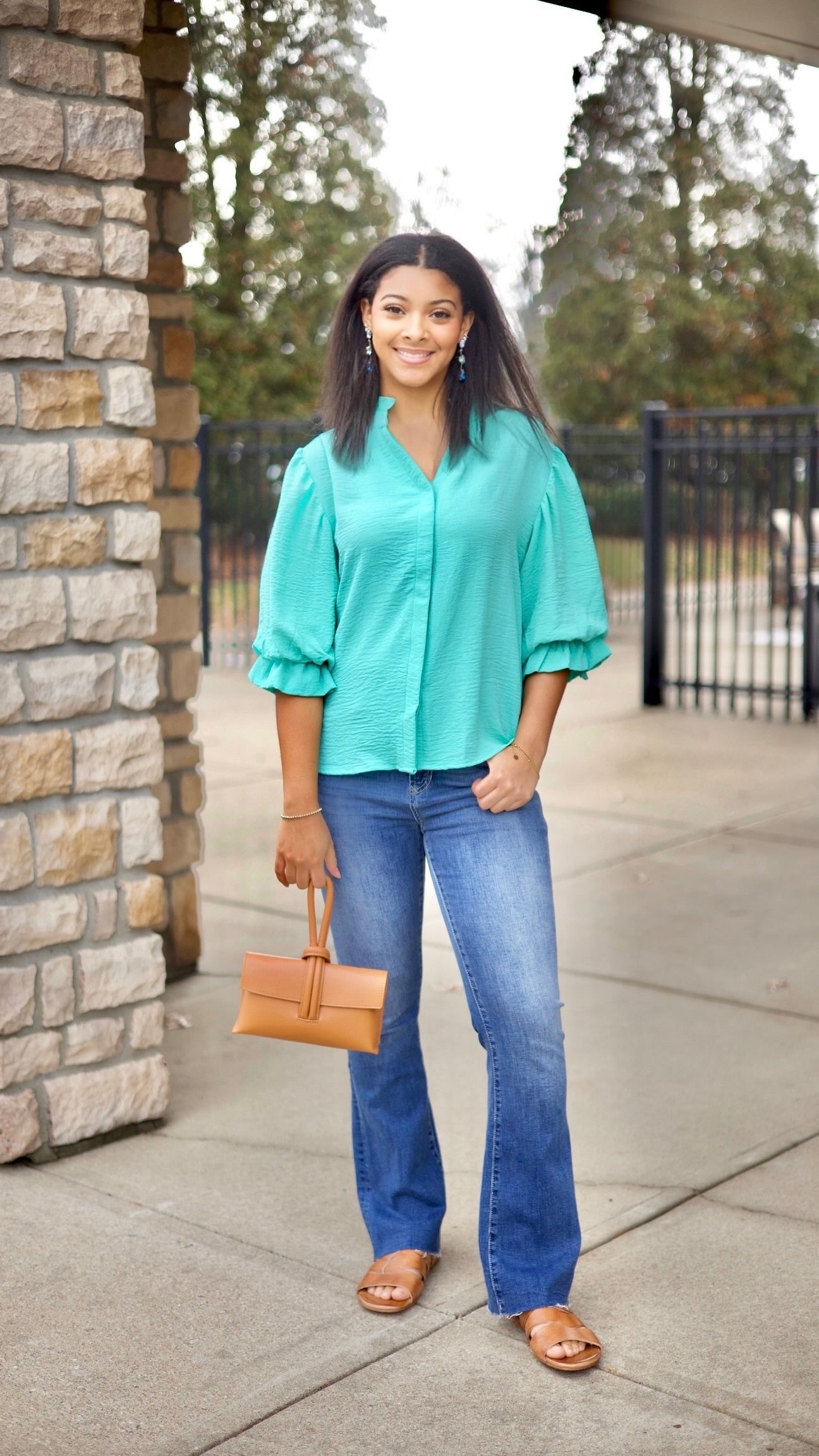 Sarah Button Up Blouse - Emerald