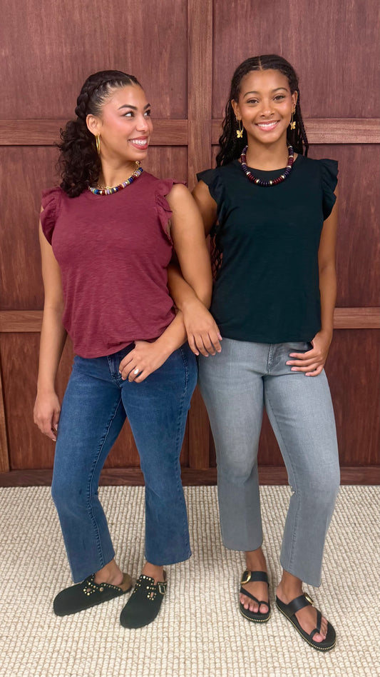 Another Love Flutter Sleeve North Tee - Merlot