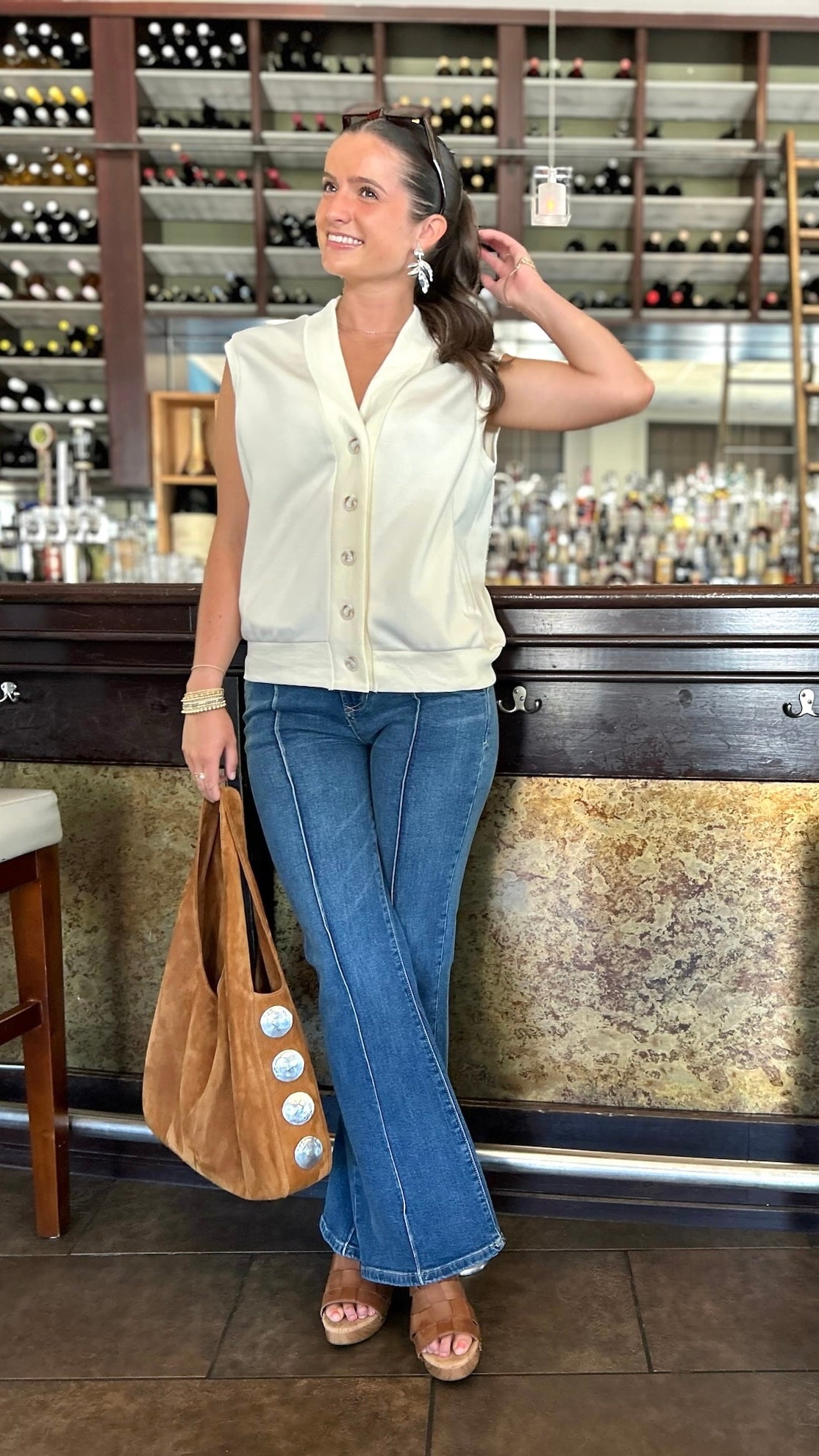 Penny Button Vest - Ivory