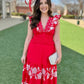 Enchanting Embroidered Midi Dress - Red
