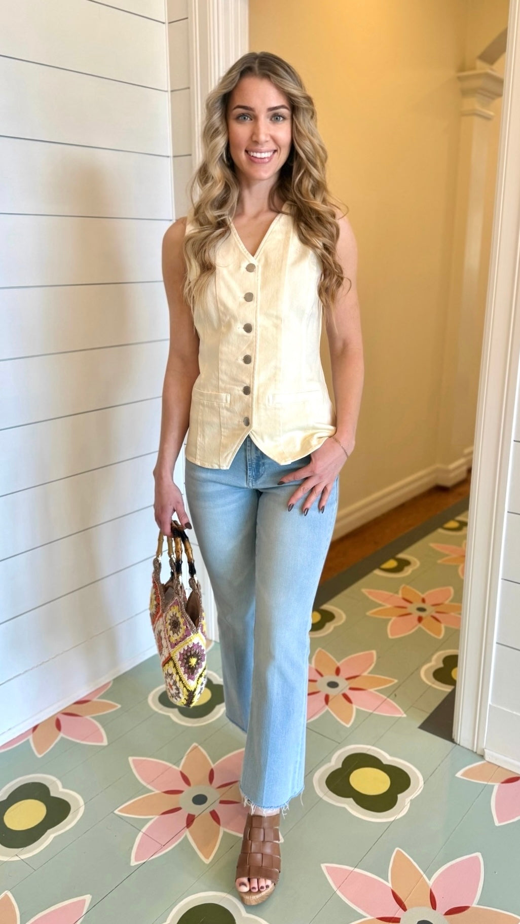 Dear John Prue Denim Vest - Wheat