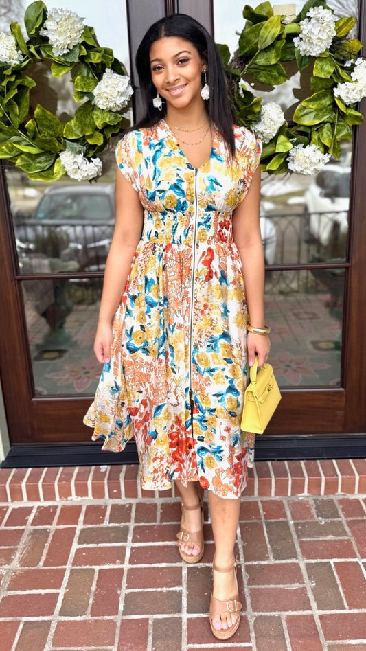 Daphne Floral Dress - Mustard