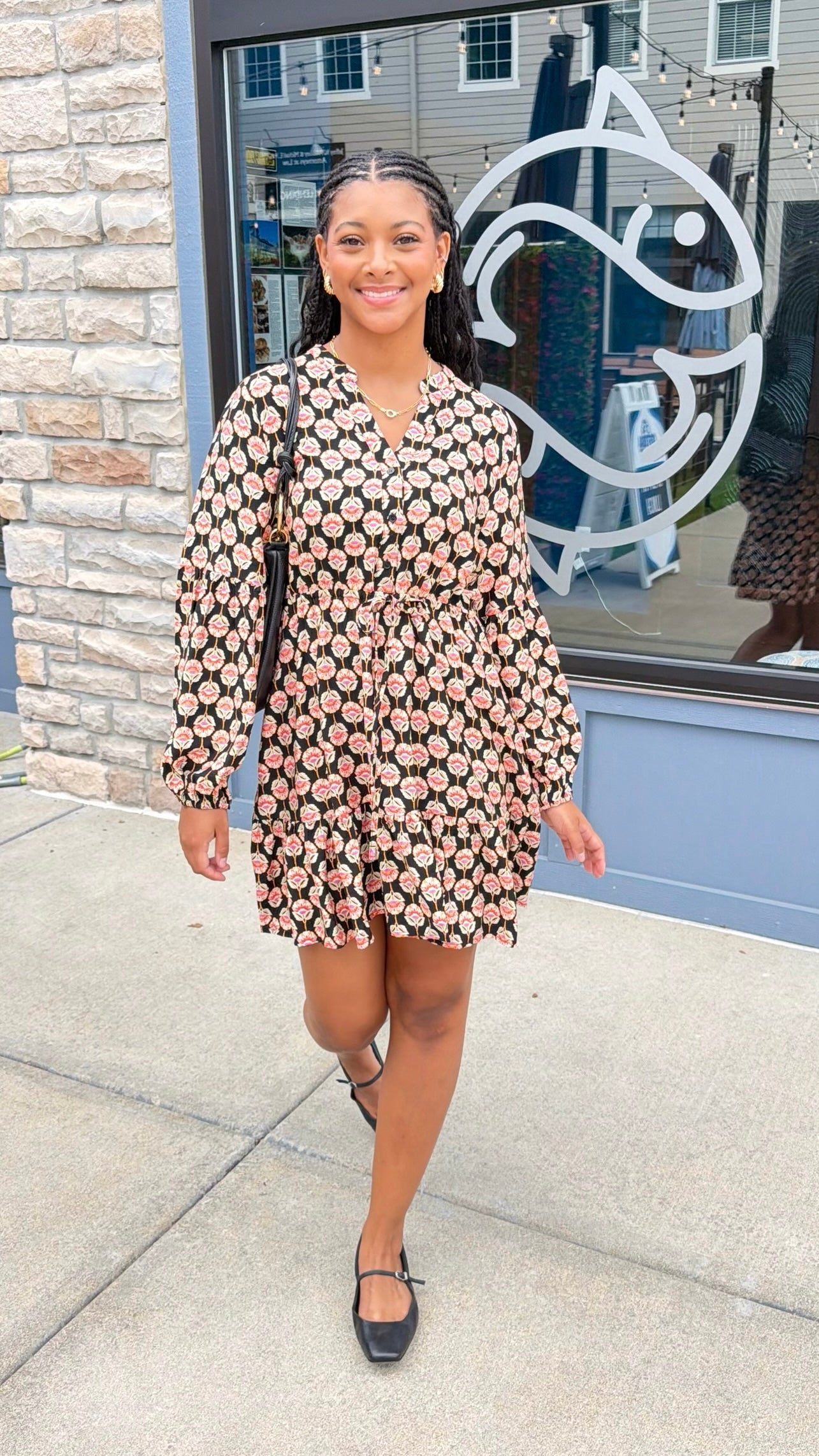 Bria Black Floral Dress - Black