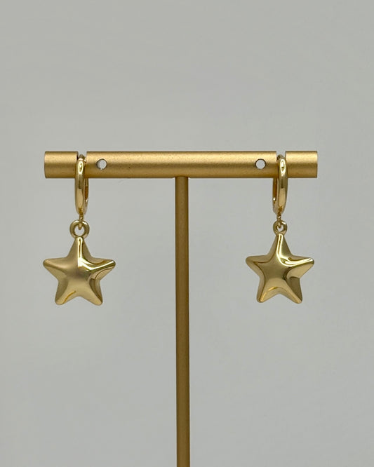 Gold Puff Star Hoop Earrings