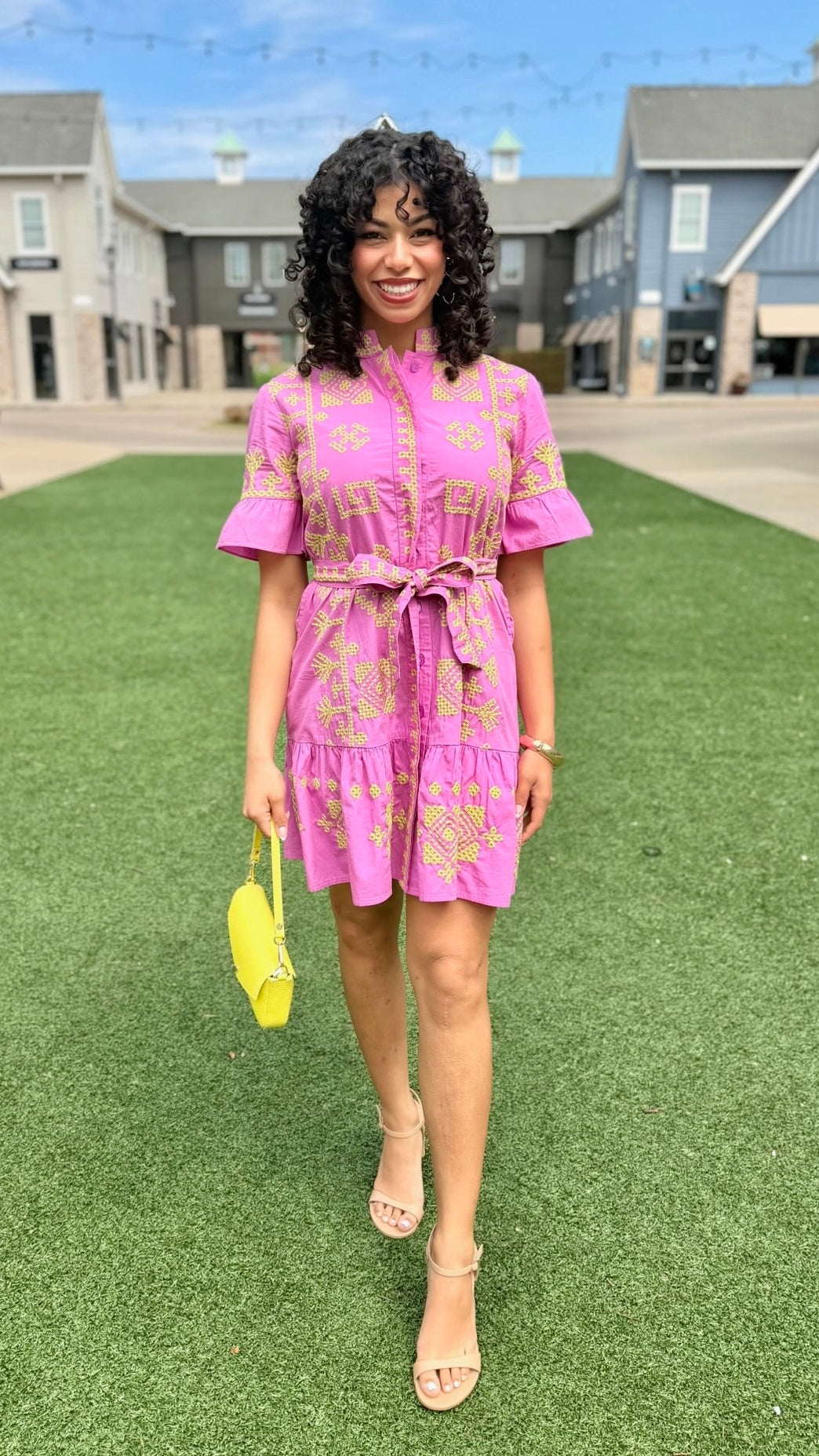 Uncle Frank Cross Stitched Dress - Pink