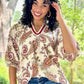 Scarlett Paisley Top - Ivory & Burgundy Mix