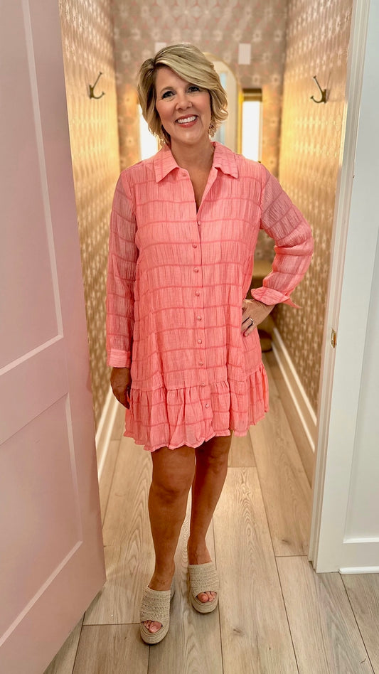 Brenna Button Down Dress - Pink