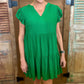 Terrific Tiered V Neck Babydoll Dress - Green