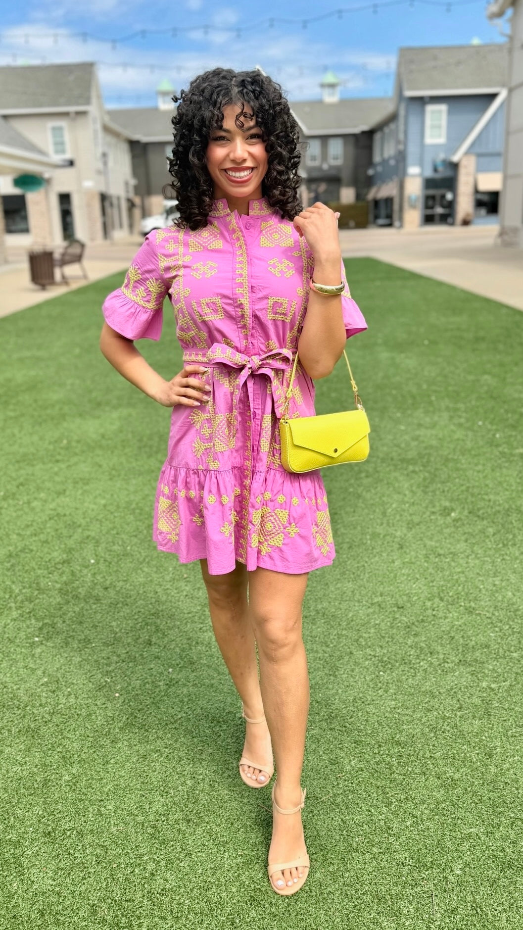 Uncle Frank Cross Stitched Dress - Pink