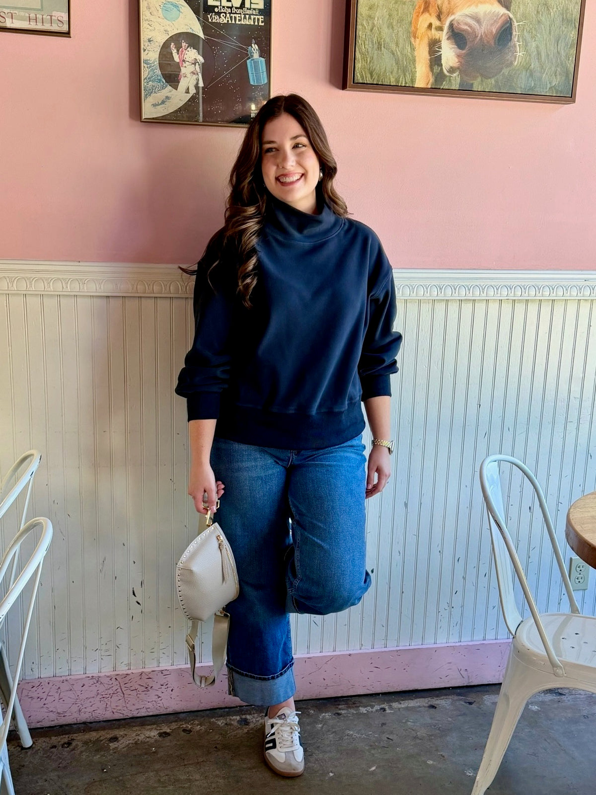 Navy Mock Neck Pullover