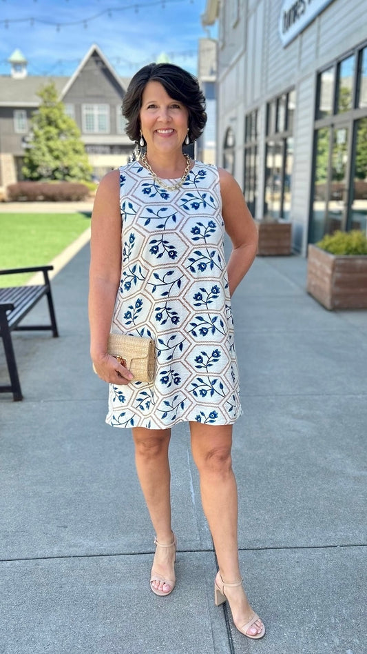 Jessie Floral Dress - Oat & Blue
