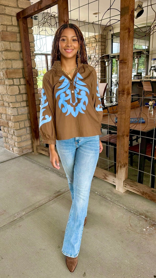 Joseline Swirl Top - Brown