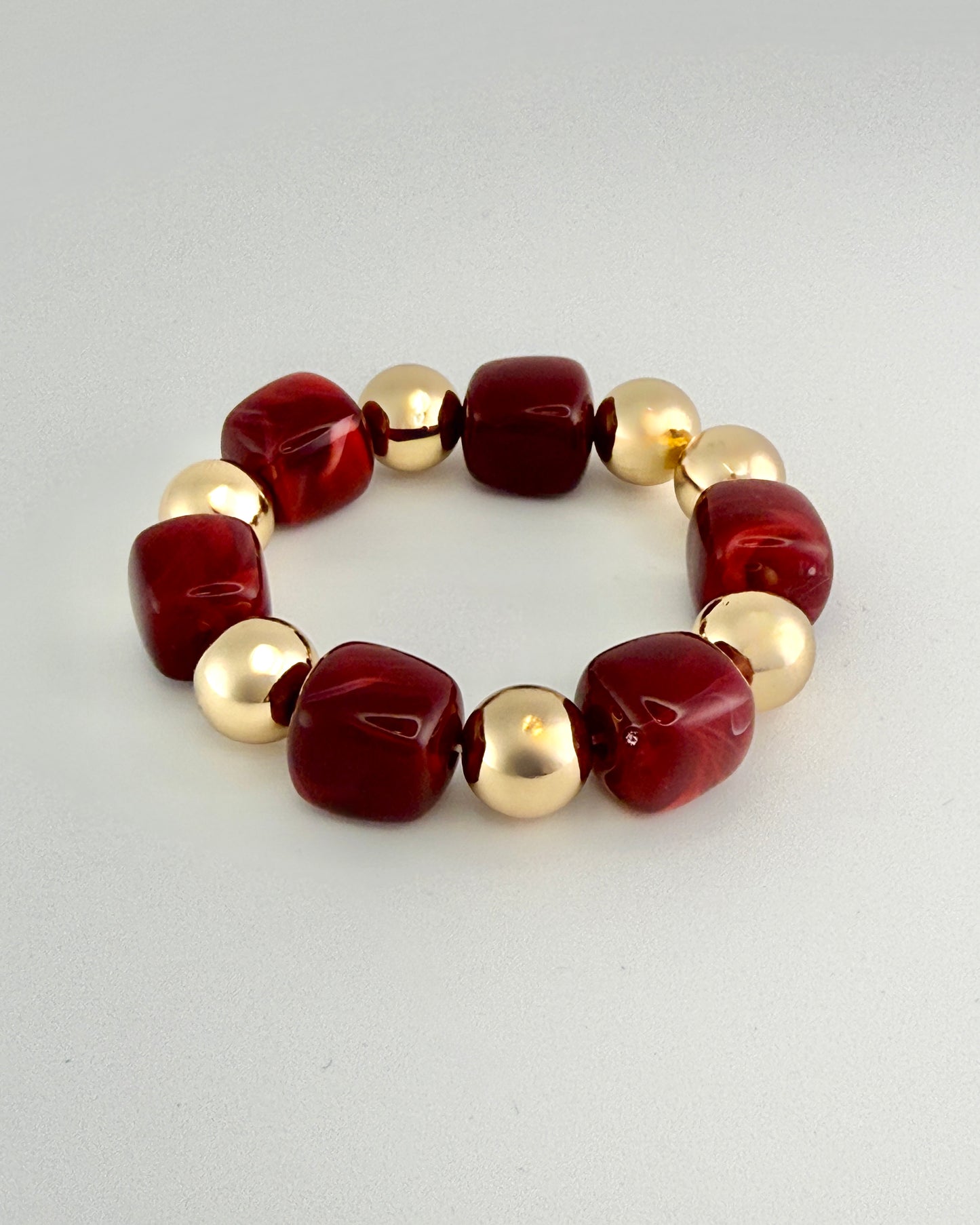 Gold & Burgundy Stretch Bracelet