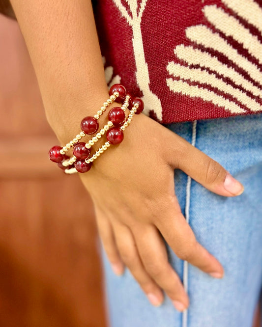 5 Row Marble Bracelet - Burgundy
