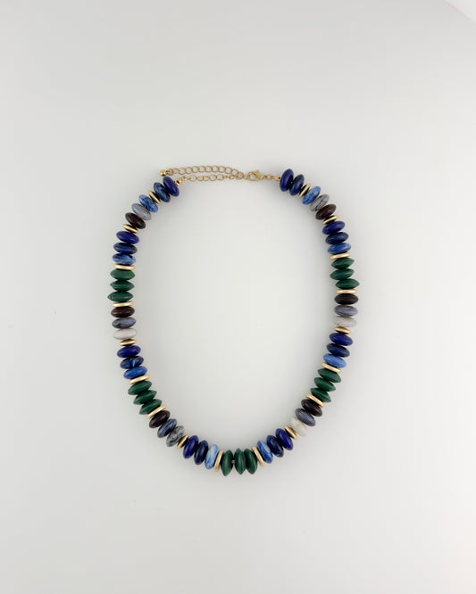 Multi Shape Bead Necklace  - Blue