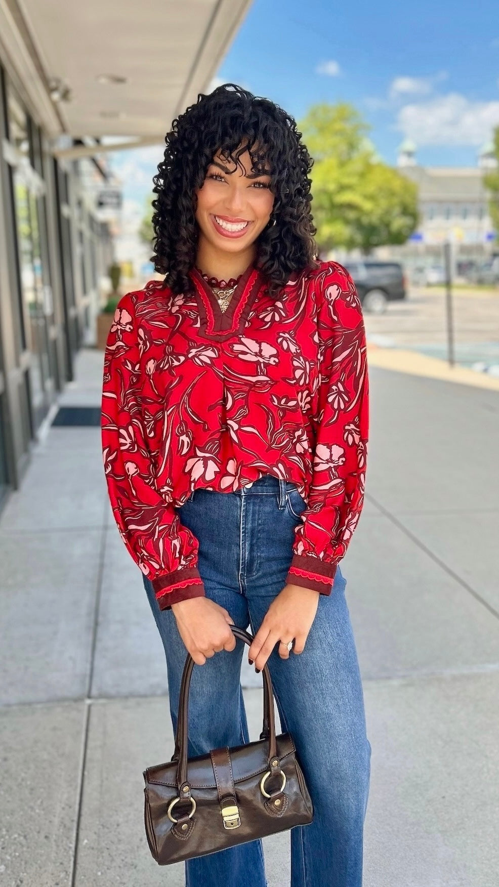 Red & Brown Floral Top