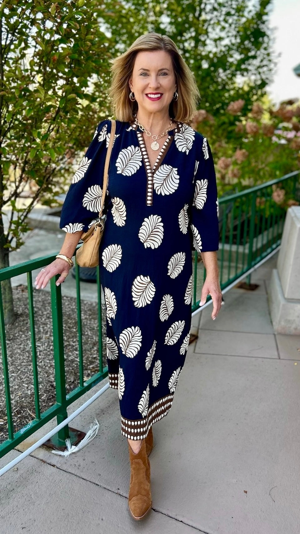 Nicole Border Print Midi Dress
