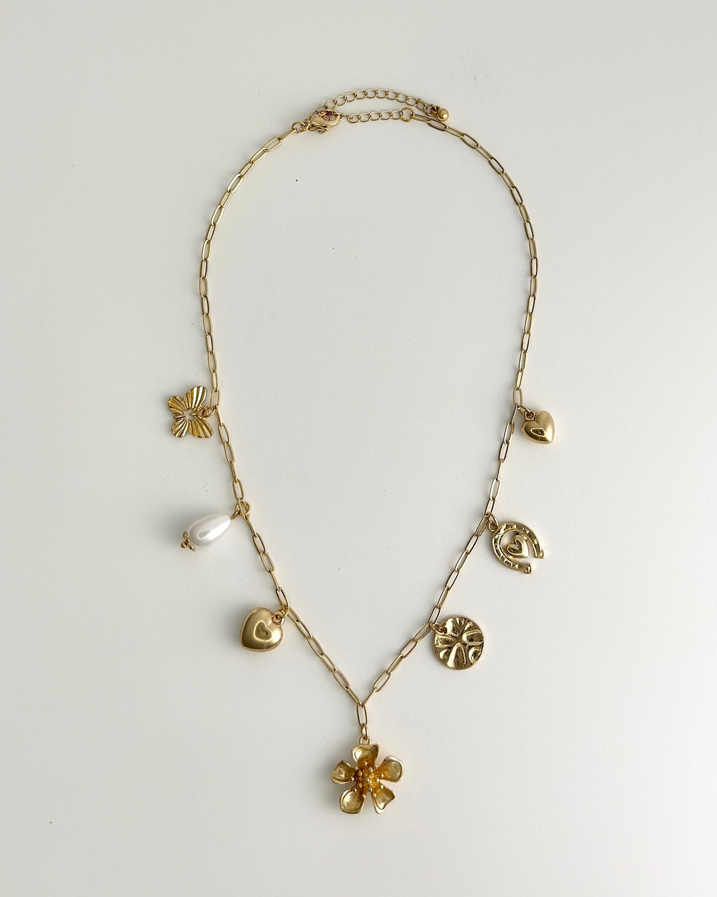 Gold Flower Multi Charm Necklace