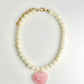 Pink Heart With Ivory Beads Necklace