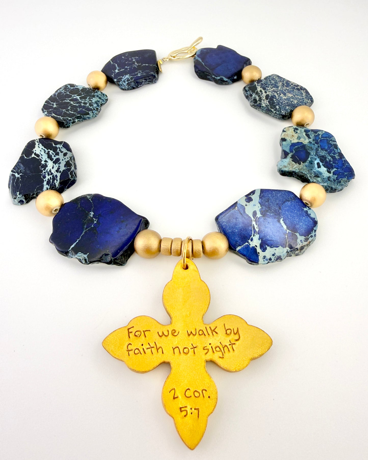 Blue Sea Jasper Kait Cross Necklace