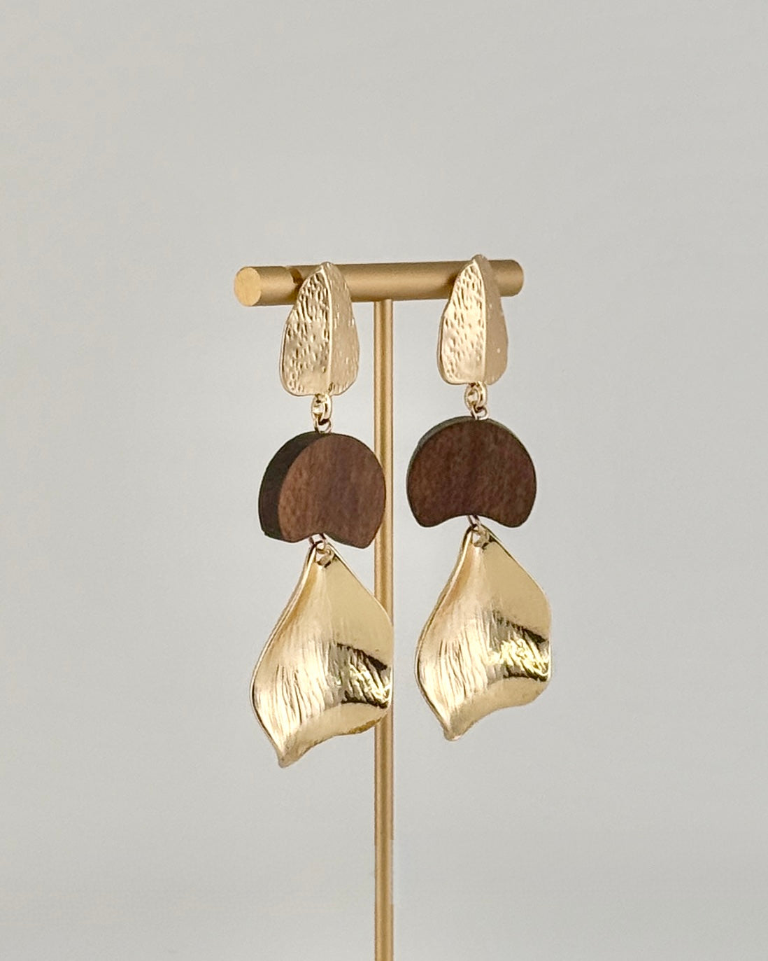 Gold & Wood Statement Drop Earrings