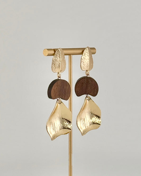 Gold & Wood Statement Drop Earrings