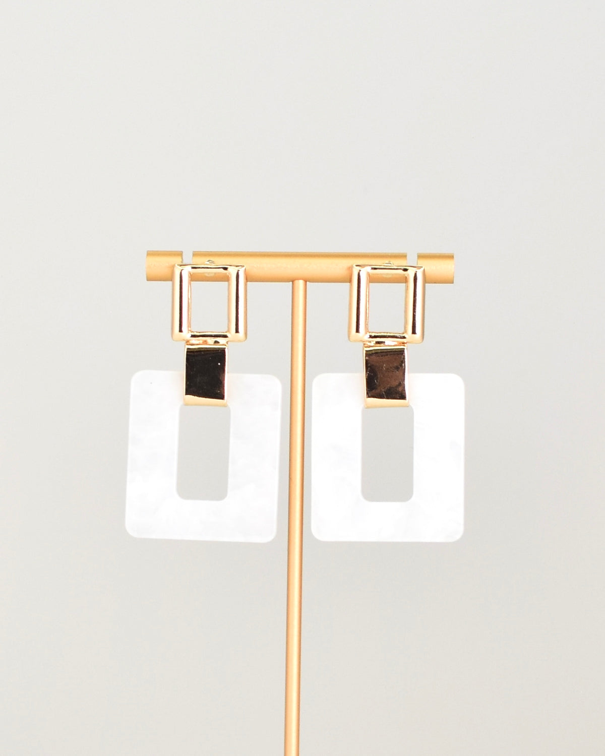 Square Gold & Resin Earrings - White