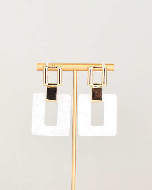 Square Gold & Resin Earrings - White