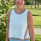 Natasha Sleeveless Top - Ivory with Toffee Trim