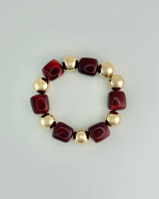 Gold & Burgundy Stretch Bracelet