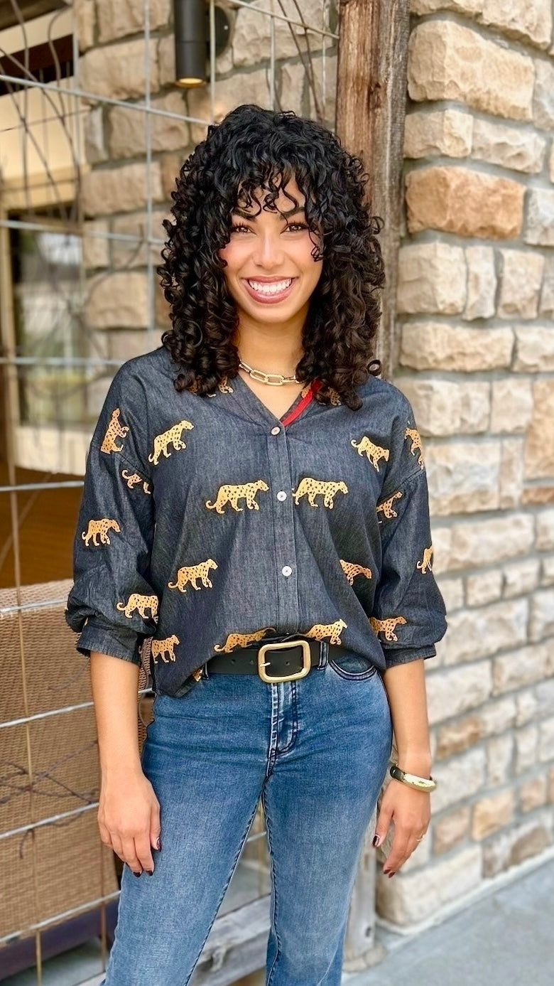 Lizzie Embroidered Cats Top