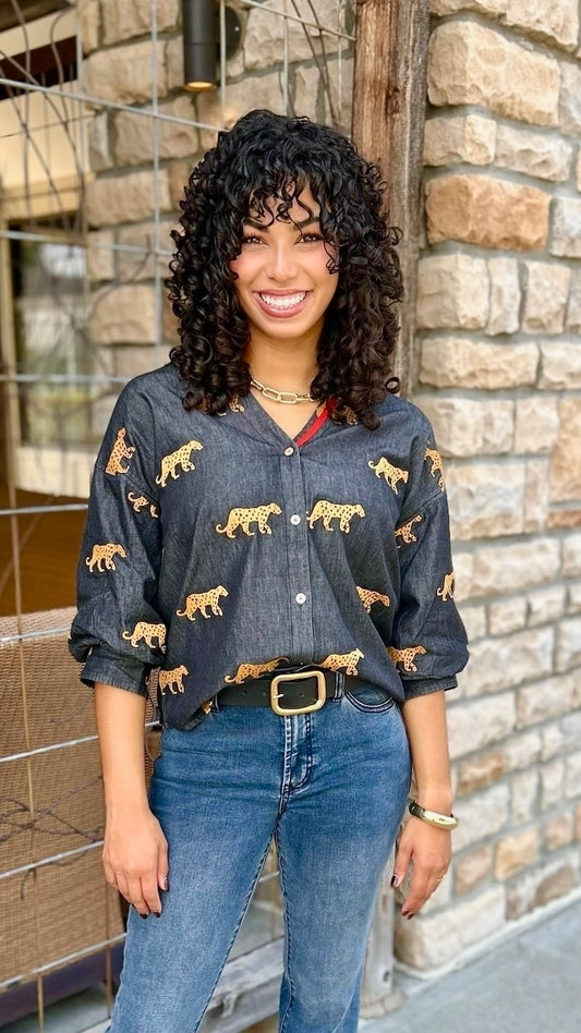 Lizzie Embroidered Cats Top