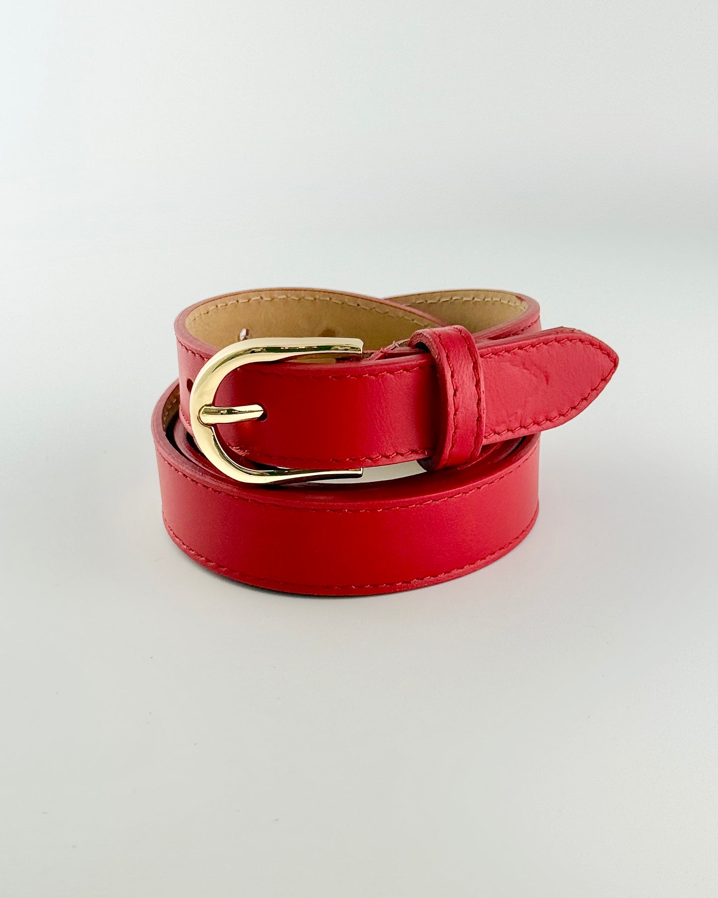 Red Skinny Leather Belt