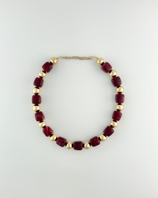 Gold & Burgundy Bead Necklace