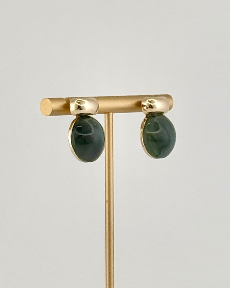 Resin Round Stud Earrings - Dark Olive