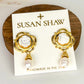 Susan Shaw White Rose & Pearl Drop Earrings