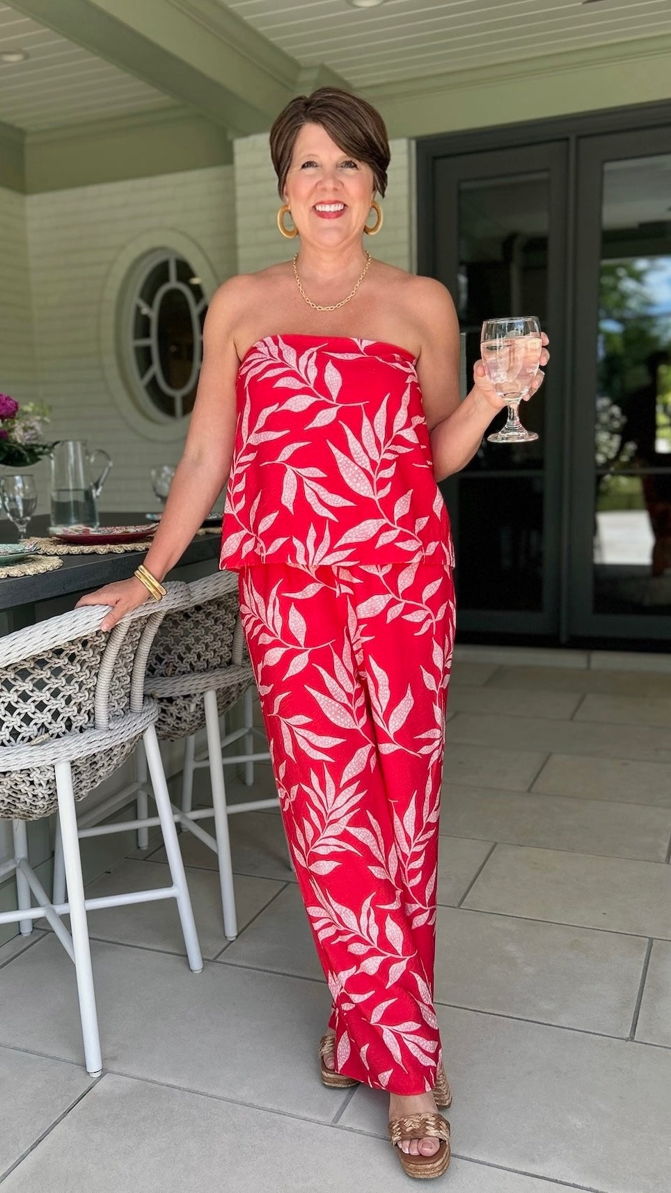 Elaine Red Leaf Print Pants