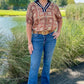 Celeste Collared Top - Navy & Terra Cotta