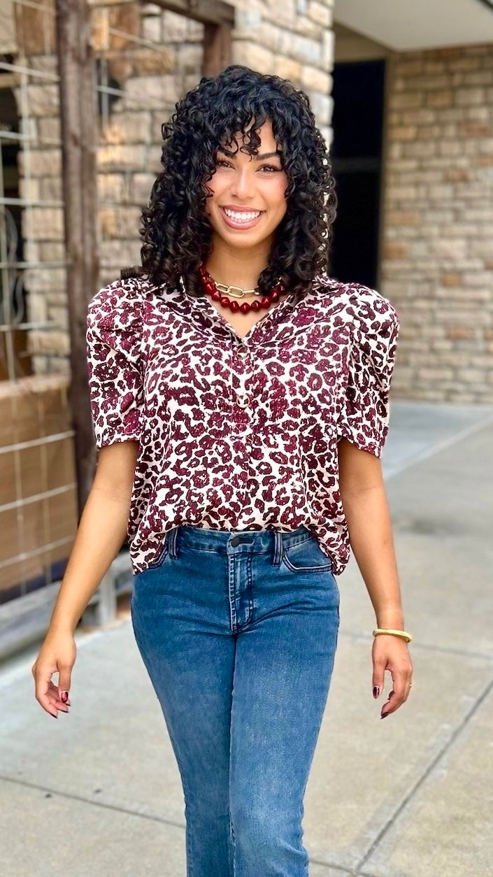 Burgundy Animal Print Blouse
