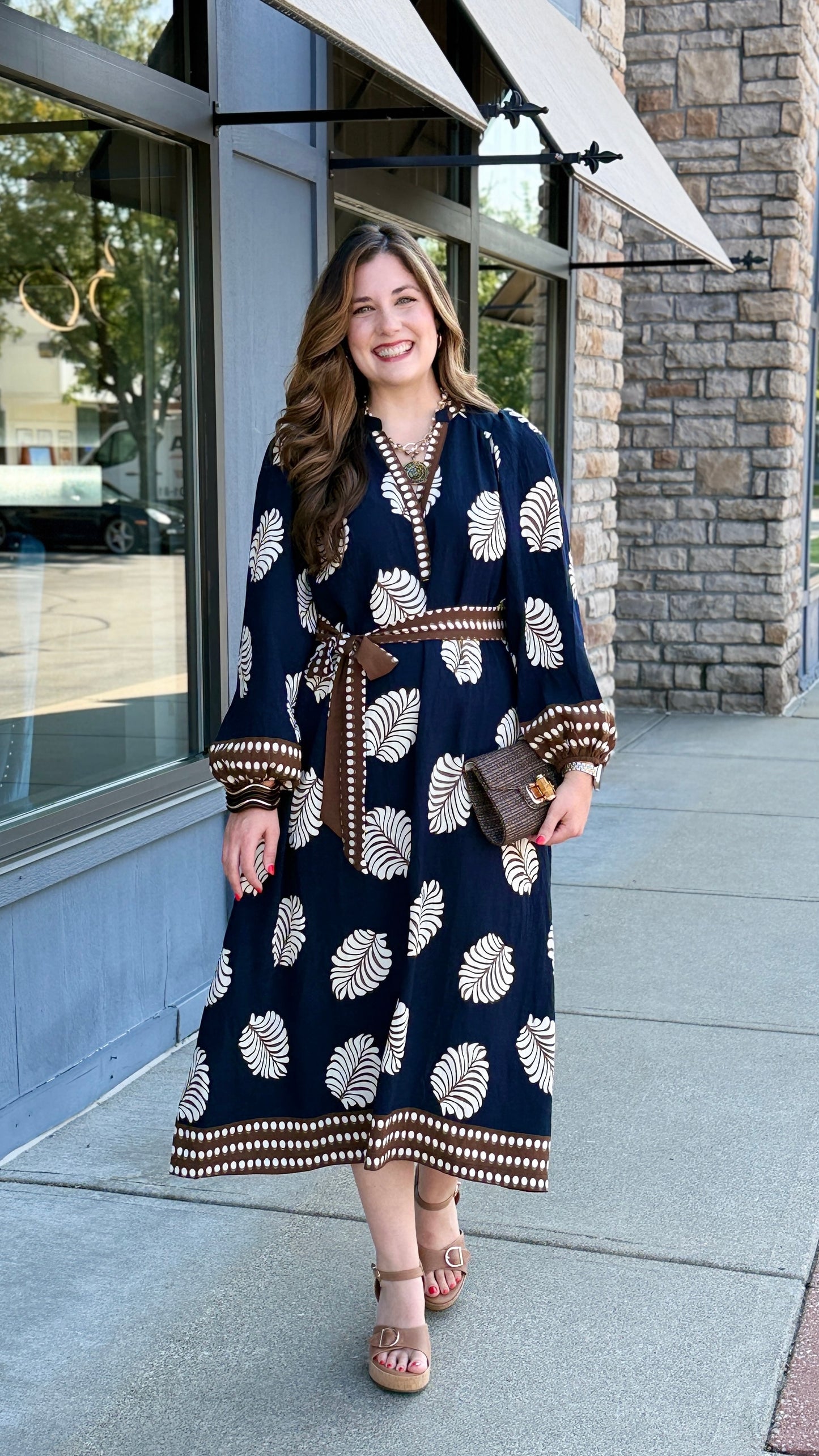 Nicole Border Print Midi Dress