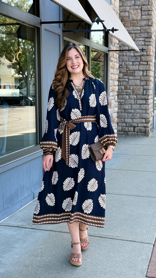 Nicole Border Print Midi Dress