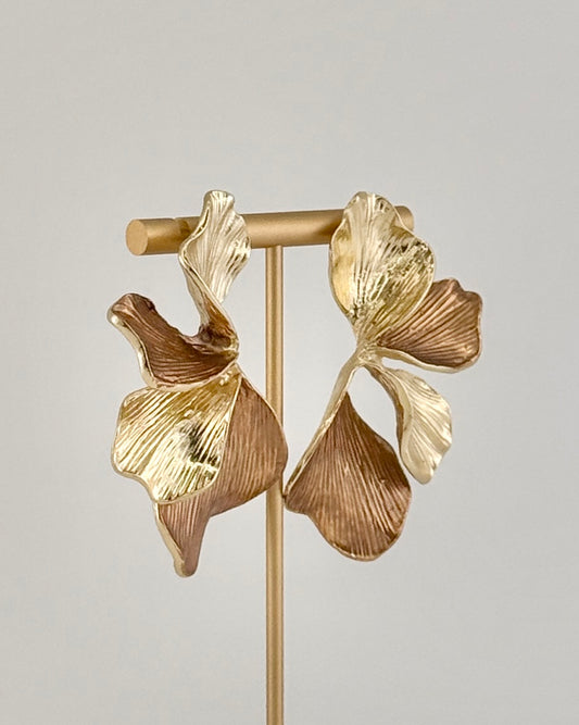 Ginkgo Leaf Statement Earrings - Brown