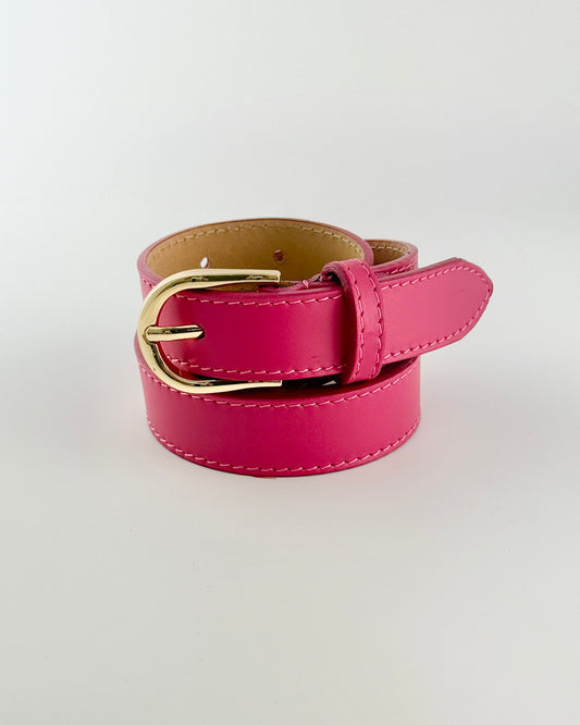 Hot Pink Skinny Leather Belt